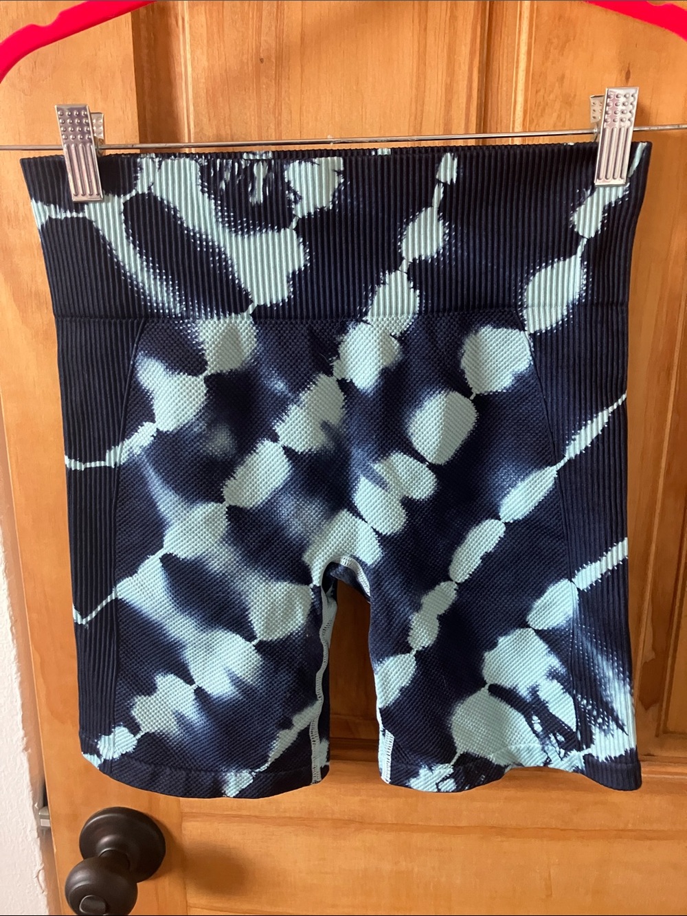 Avia Navy and Light Blue Ribbed Tie-Dye Bike Shorts
